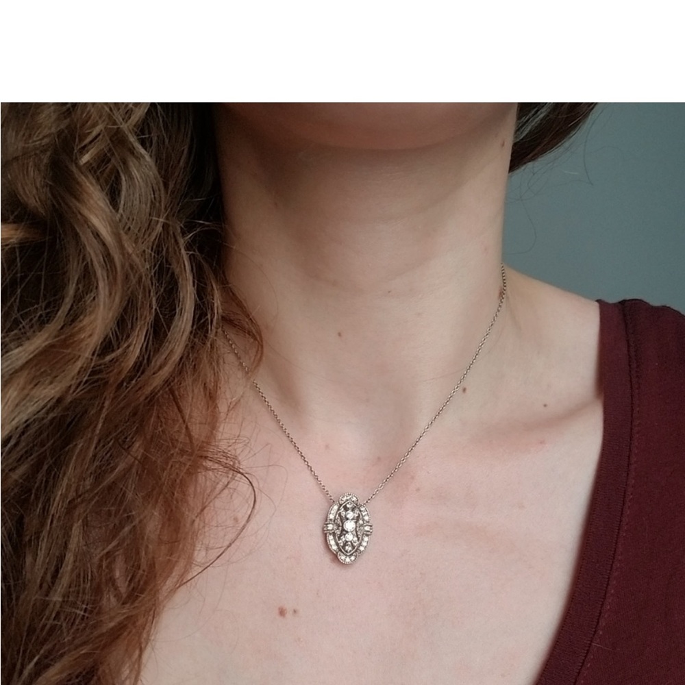 STERLING SILVER CZ ART DECO MILLGRAIN NAVETTE SET - RING AND PENDENT - STUNNING! - Picture 5 of 16